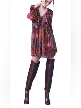 Anthropologie Ruffle Pleated Mini Swing Dress